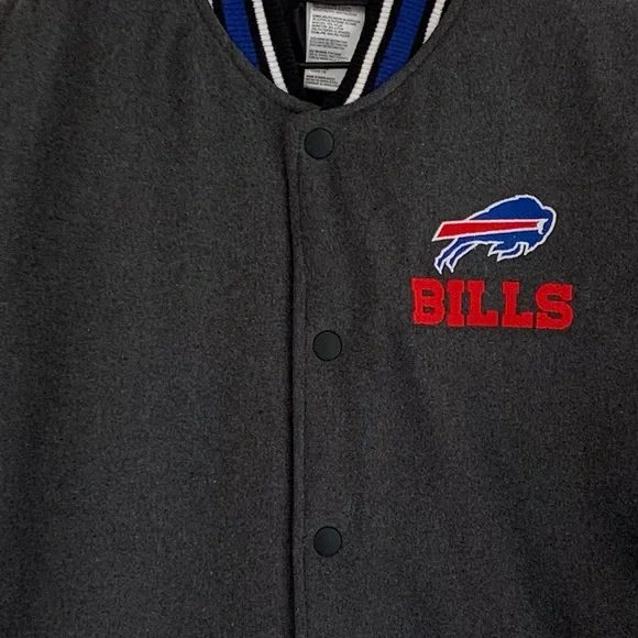 NFL Buffalo Bills Charcoal Gray Heavy Quilted Varsity Jacket - Picture 4 of 8
